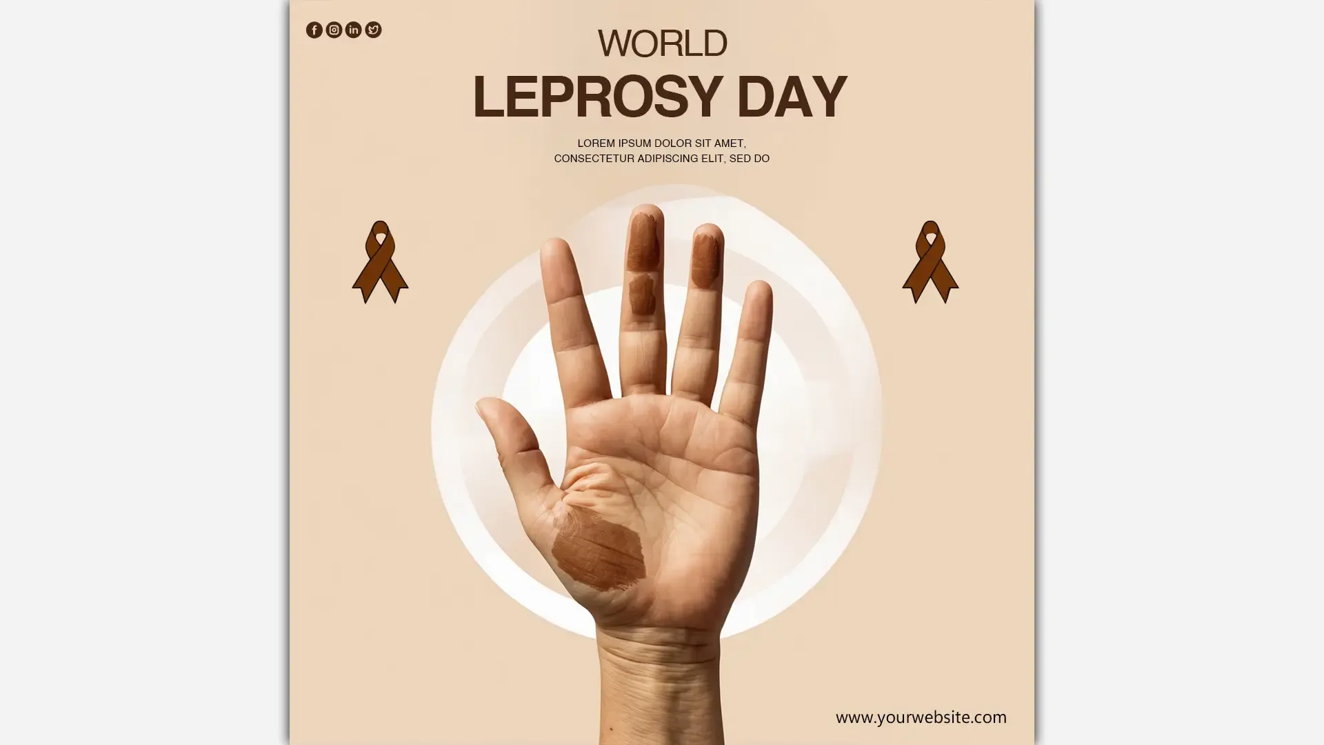 World Leprosy Day Instagram Post with Hand and Awareness Ribbon